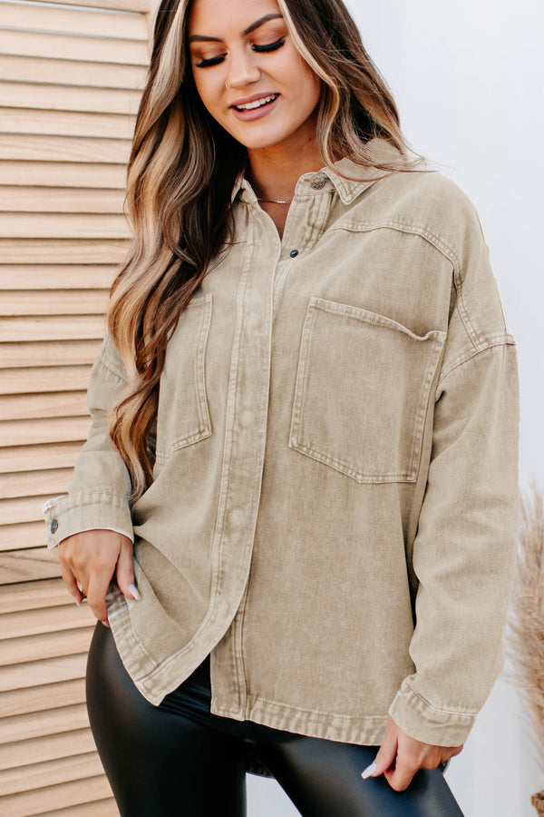 Building Relationships Oversized Denim Shirt (Latte) - NanaMacs