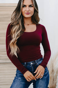 Say What You Mean Long Sleeve Top (Burgundy) - NanaMacs