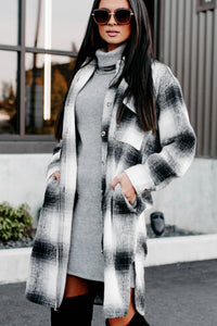 Just Be Sure Long Plaid Shacket (Black/Grey/White) - NanaMacs