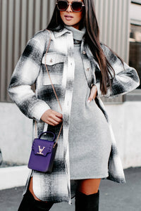 Just Be Sure Long Plaid Shacket (Black/Grey/White) - NanaMacs