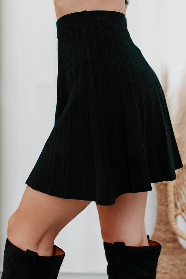 Top Tier Sweater Knit Skater Skirt (Black) - NanaMacs