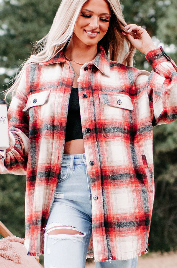 Roberta Plaid Shacket (Red) - NanaMacs