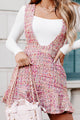 Garcia Tweed Deep V Mini Dress (Pink) - NanaMacs
