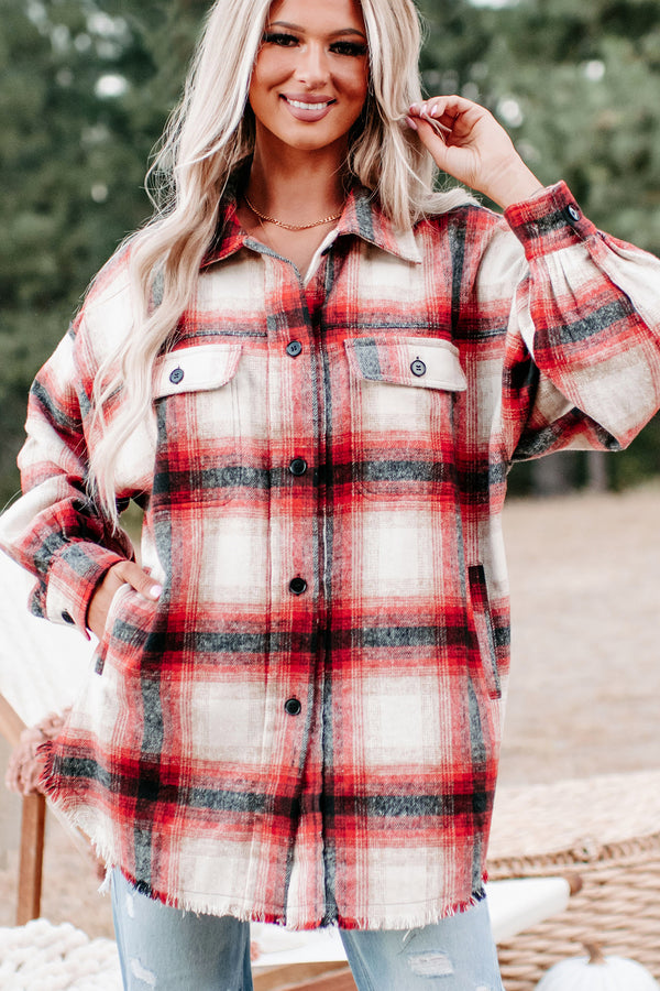 Roberta Plaid Shacket (Red) - NanaMacs