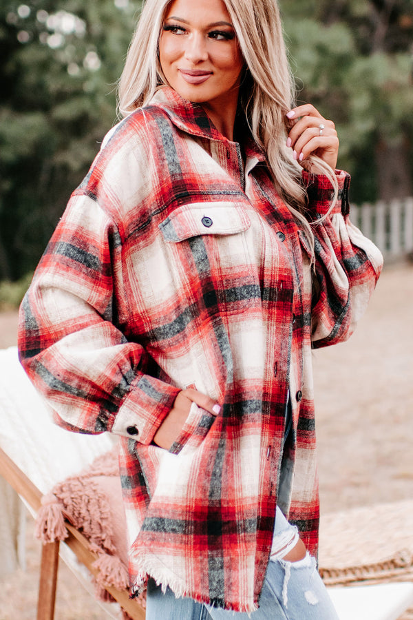 Roberta Plaid Shacket (Red) - NanaMacs