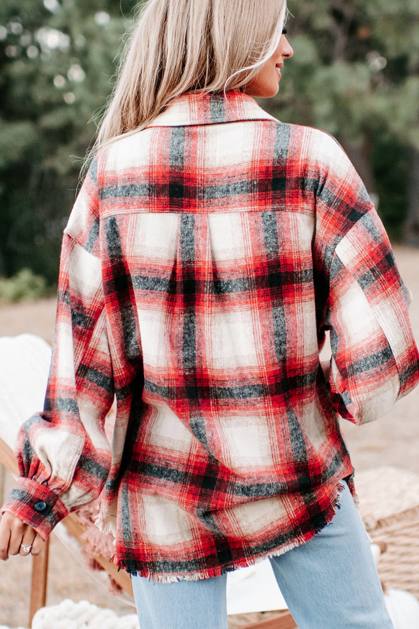 Roberta Plaid Shacket (Red) - NanaMacs