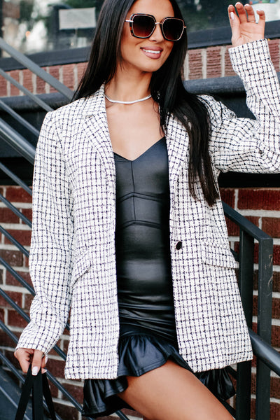 Legally Binding Tweed Blazer (Oatmeal/White/Black) - NanaMacs