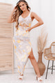 Desired & Admired Printed Cut-Out Maxi Dress (Yellow/Lavender) - NanaMacs
