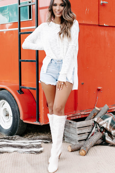 Benson Slub Knit Long Sleeve Top (Off White) - NanaMacs