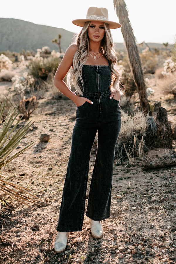 Hitting The Highlights Open Back Denim Jumpsuit (Black) - NanaMacs