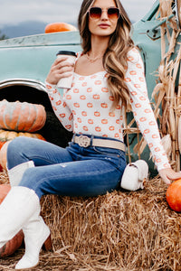 Season Of Pumpkin NanaMacs Original Pumpkin Print Bodysuit (White) - NanaMacs