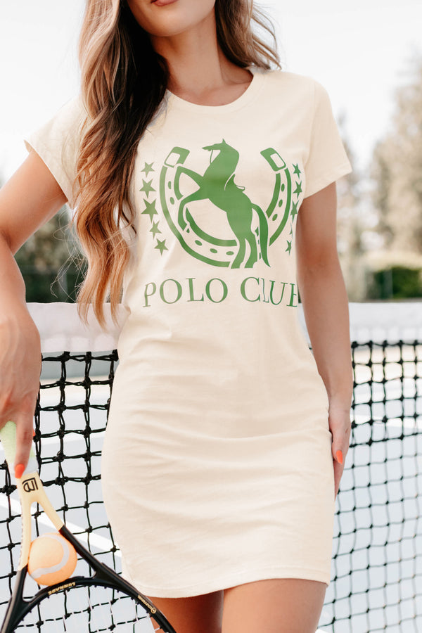 Part Of The Polo Club Graphic T-Shirt Dress (Cream) - Print On Demand - NanaMacs