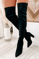 Sheila Faux Suede Over The Knee Boots (Black) - NanaMacs