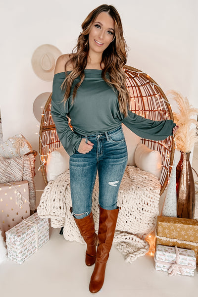 Casually Talking Off The Shoulder Bodysuit (Teal Green) - NanaMacs