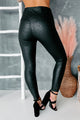 Gorgeously Graceful Faux Leather Lace Leggings (Black) - NanaMacs