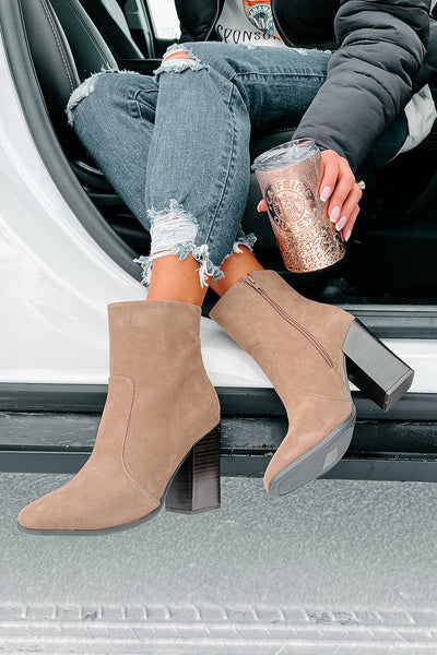 Extra Bossy Faux Suede Booties (Taupe) - NanaMacs