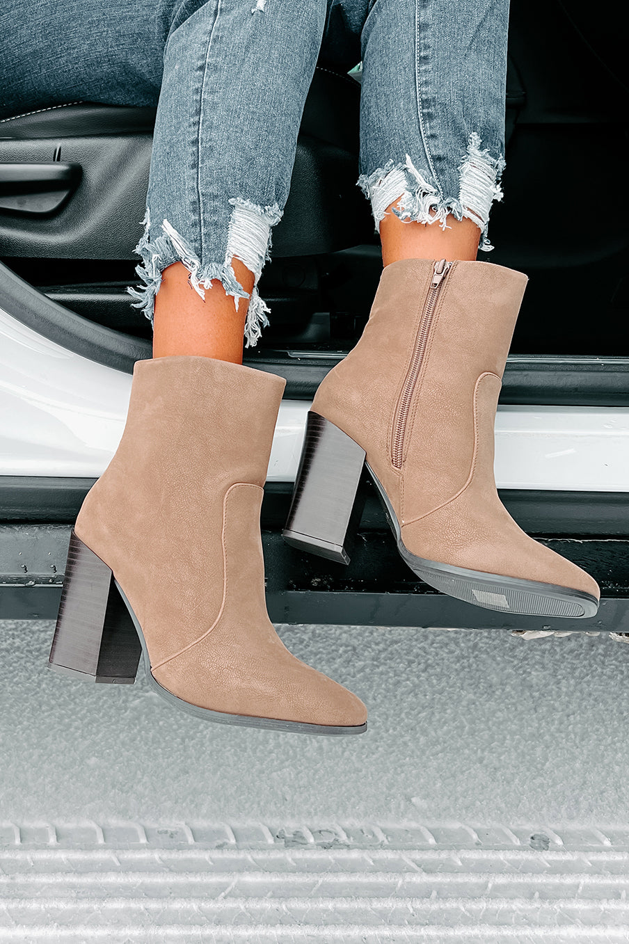 Extra Bossy Faux Suede Booties (Taupe) - NanaMacs