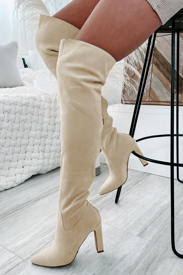 Aaliyah Faux Suede Over The Knee Billini Boots (Cream Suede) - NanaMacs