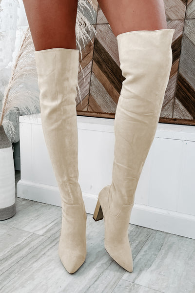 Aaliyah Faux Suede Over The Knee Billini Boots (Cream Suede) - NanaMacs