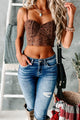 Won't Fall For You Padded Lace Crop Top (Cocoa) - NanaMacs