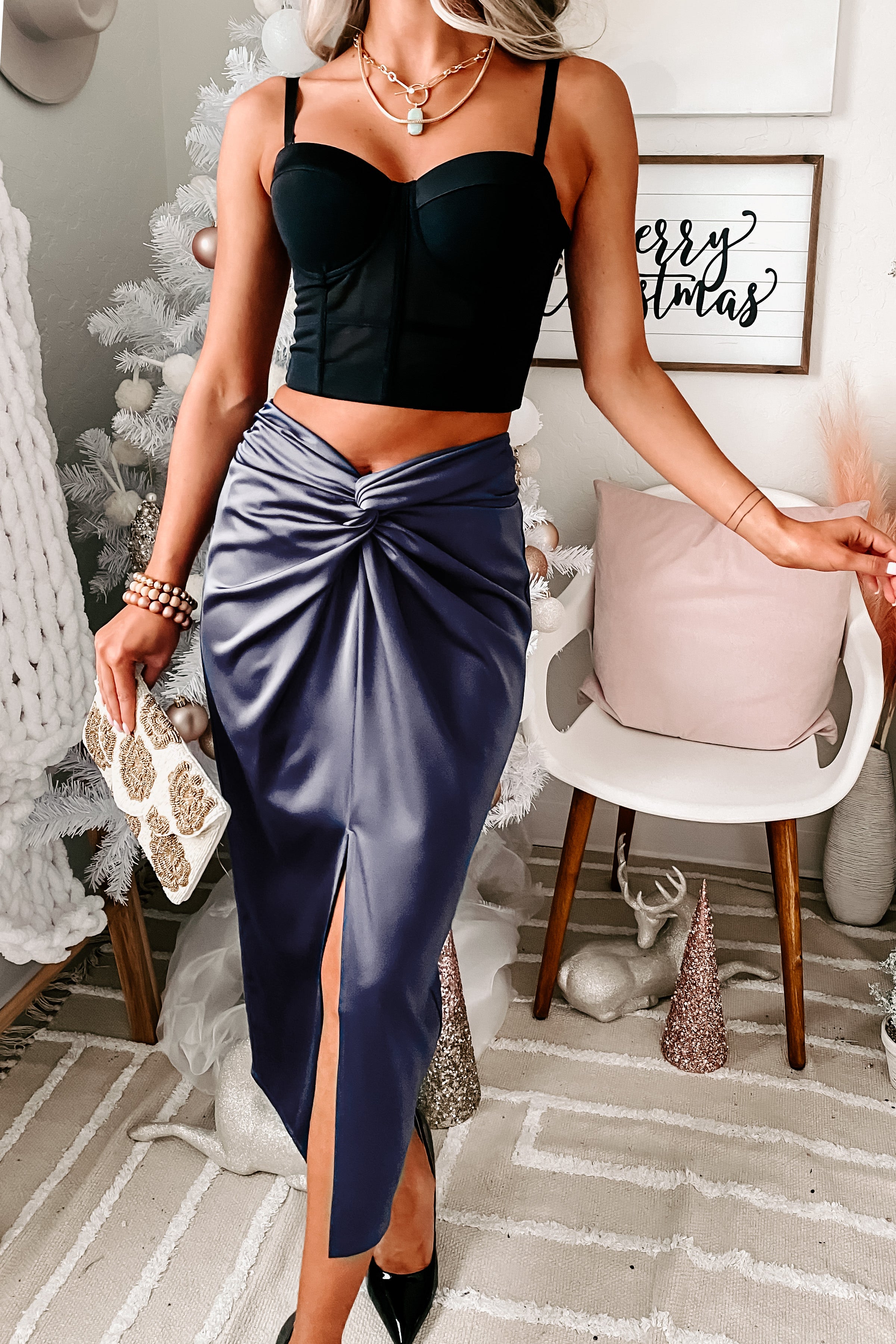 Always The Best Twist Knot Midi Skirt Navy