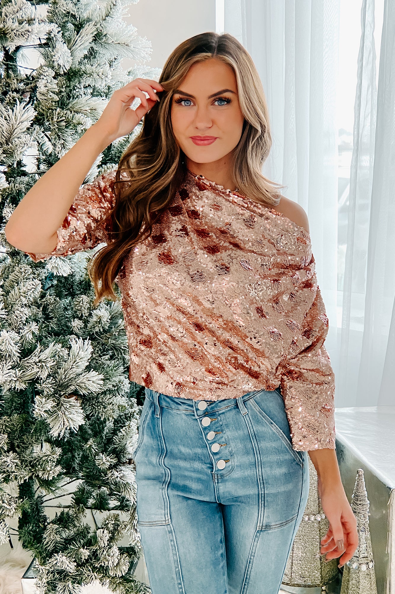 Ready For Vegas Cropped Sequin Top (Rose Gold) - NanaMacs