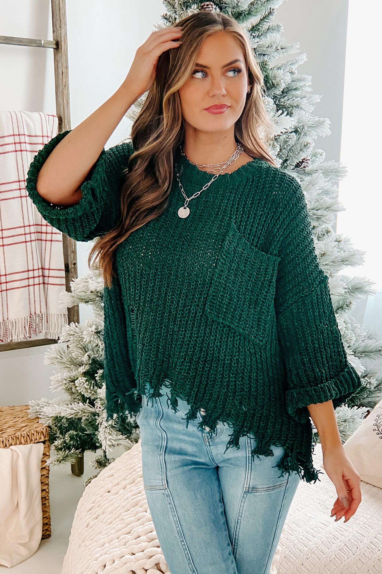 Striving For Greatness V-Neck Tunic Sweater (Forest Green) · NanaMacs