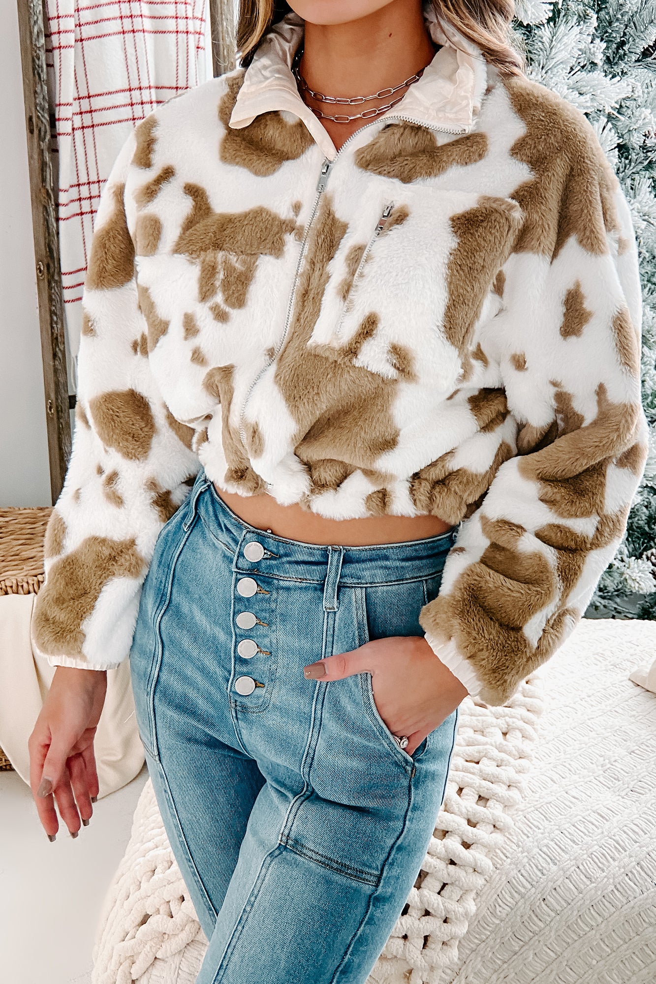 Fur-get About It Spotted Faux Fur Jacket (Light Brown) - NanaMacs