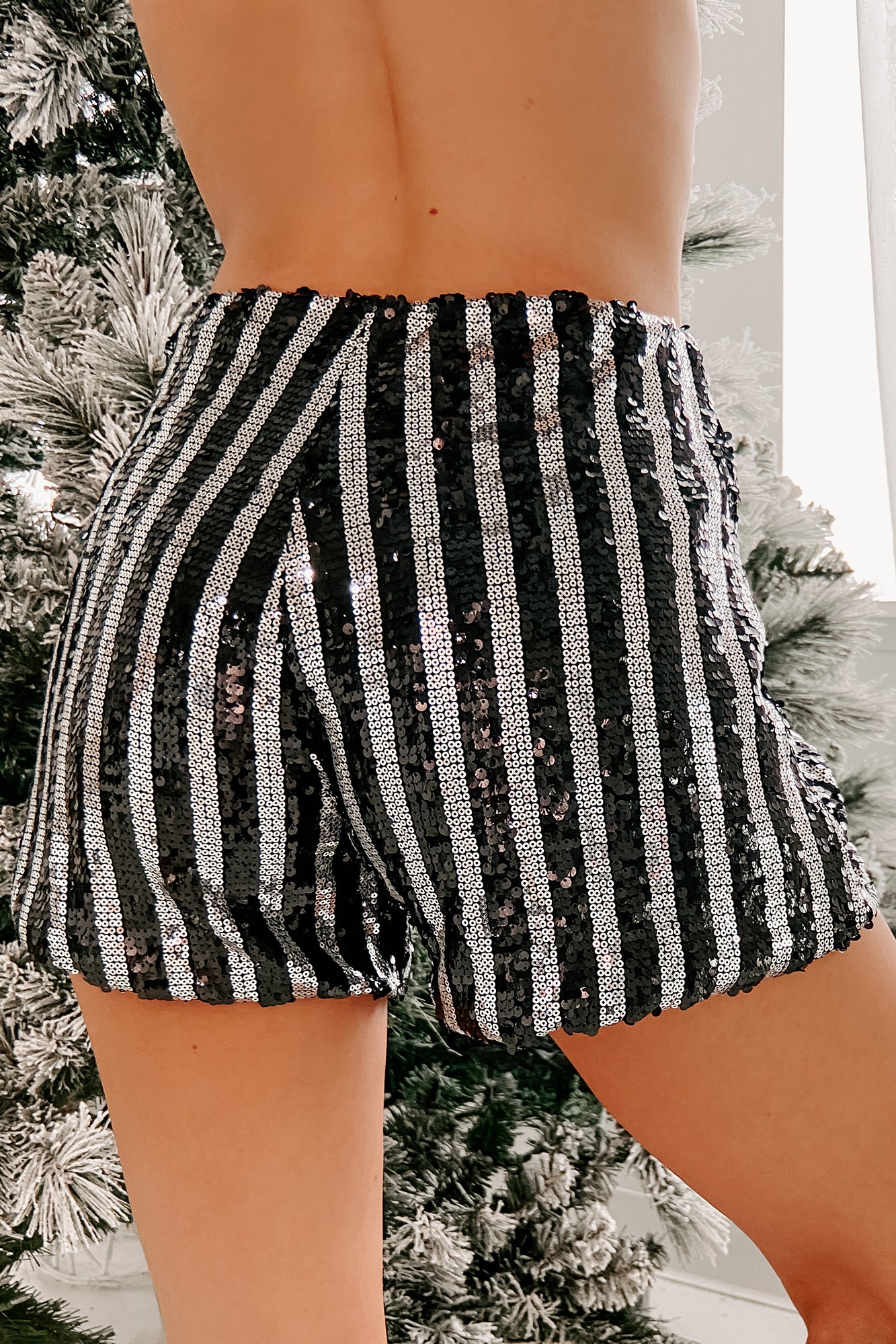 Under The Big Top Striped Sequin Shorts (Black/Silver) - NanaMacs