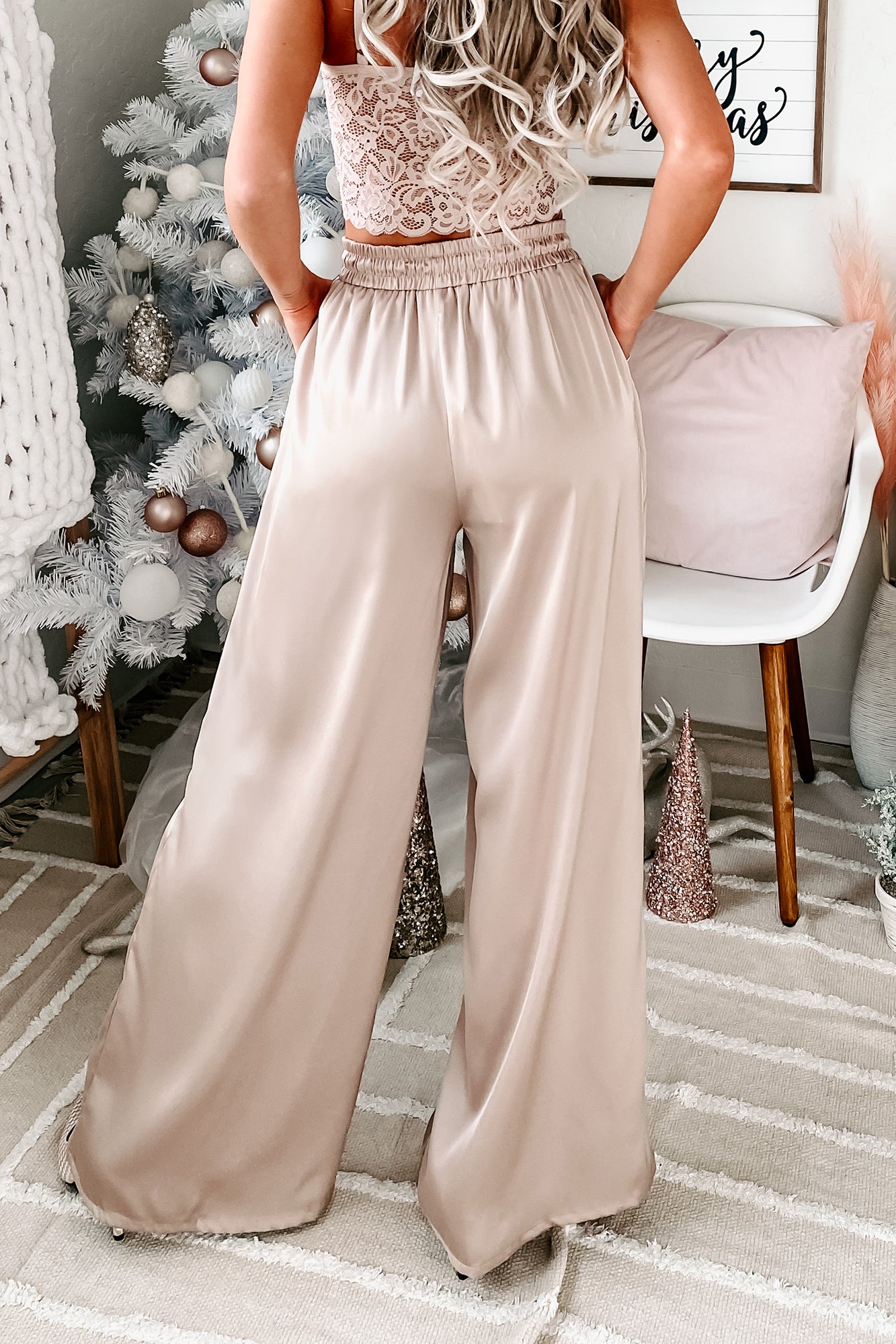 Eisele Wide Leg Satin Pants (Light Taupe) - NanaMacs