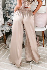 Eisele Wide Leg Satin Pants (Light Taupe) - NanaMacs