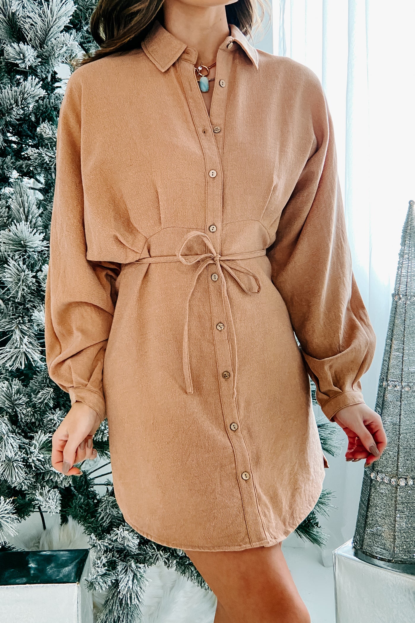 Taking Risks Button-Down Shirt Dress (Dusty Peach) - NanaMacs