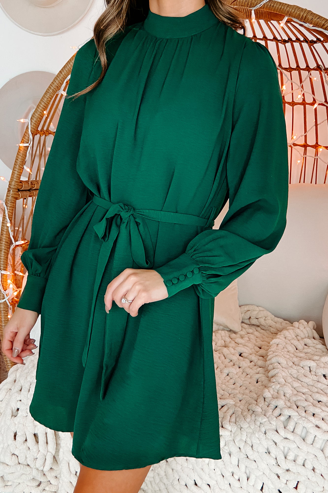 Always Enamored Long Sleeve Mock Neck Dress (Sea Green) - NanaMacs