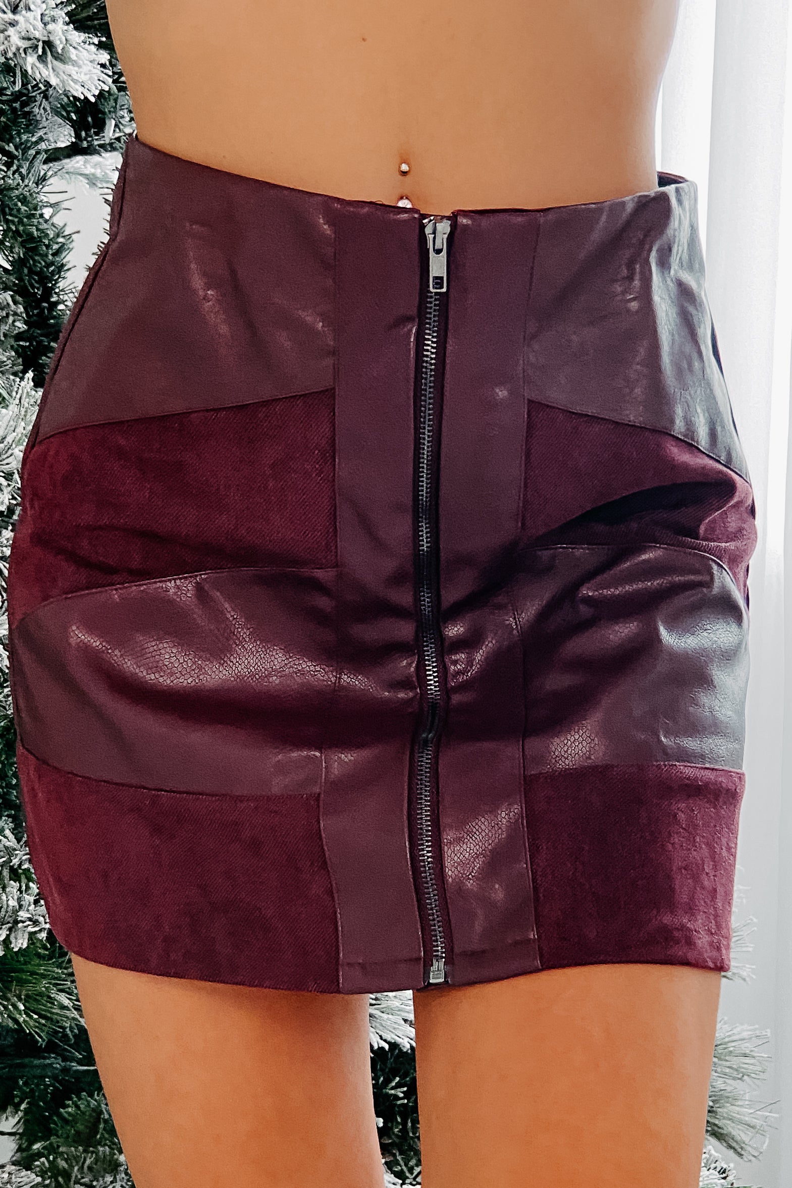 Cool Factor Zipper Front Mini Skirt (Wine) - NanaMacs