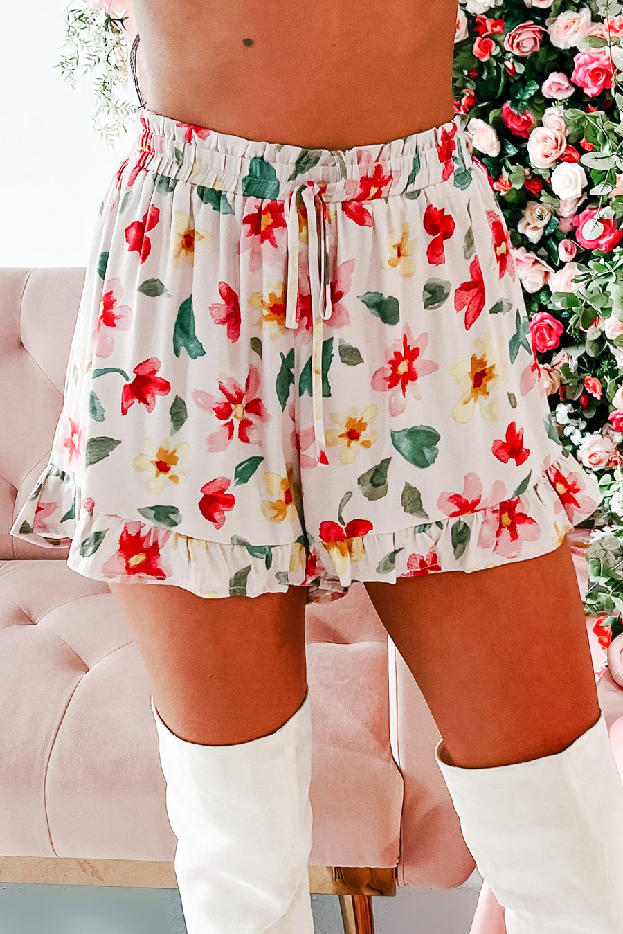 Flowers From You Floral Shorts (Misty Rose) - NanaMacs