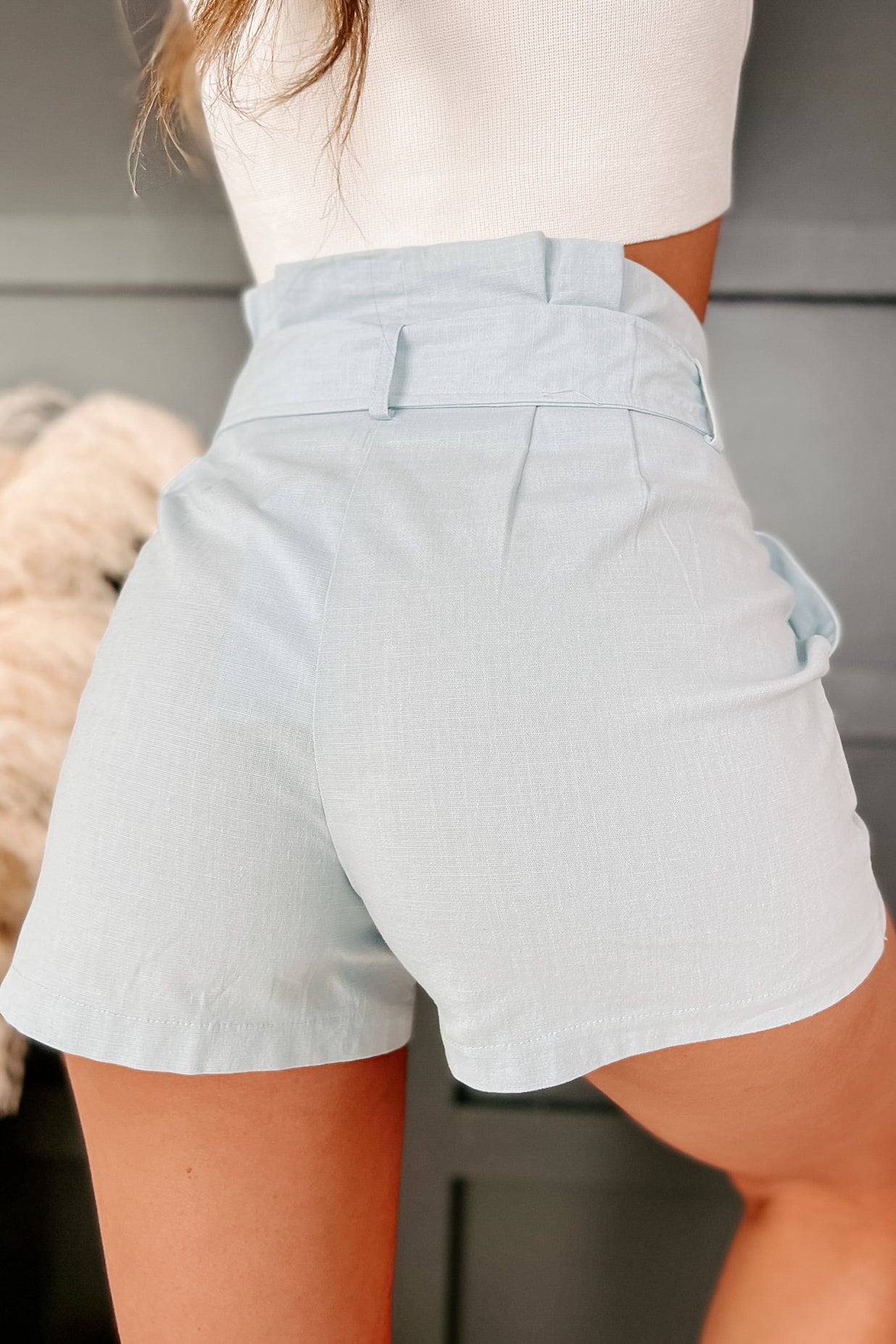 Believe In The Dream Linen Paperbag Shorts (Baby Blue) - NanaMacs