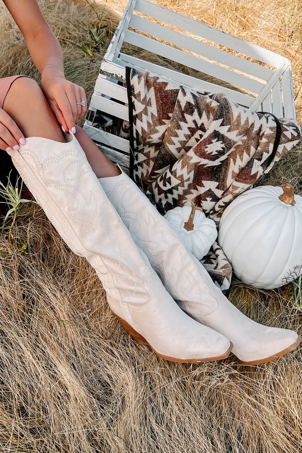 Celara Faux Suede Studded Billini Cowboy Boots (Cream Suede) - NanaMacs