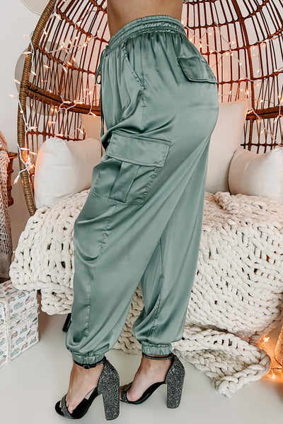 Coming On Strong Satin Joggers (Light Slate Green) - NanaMacs