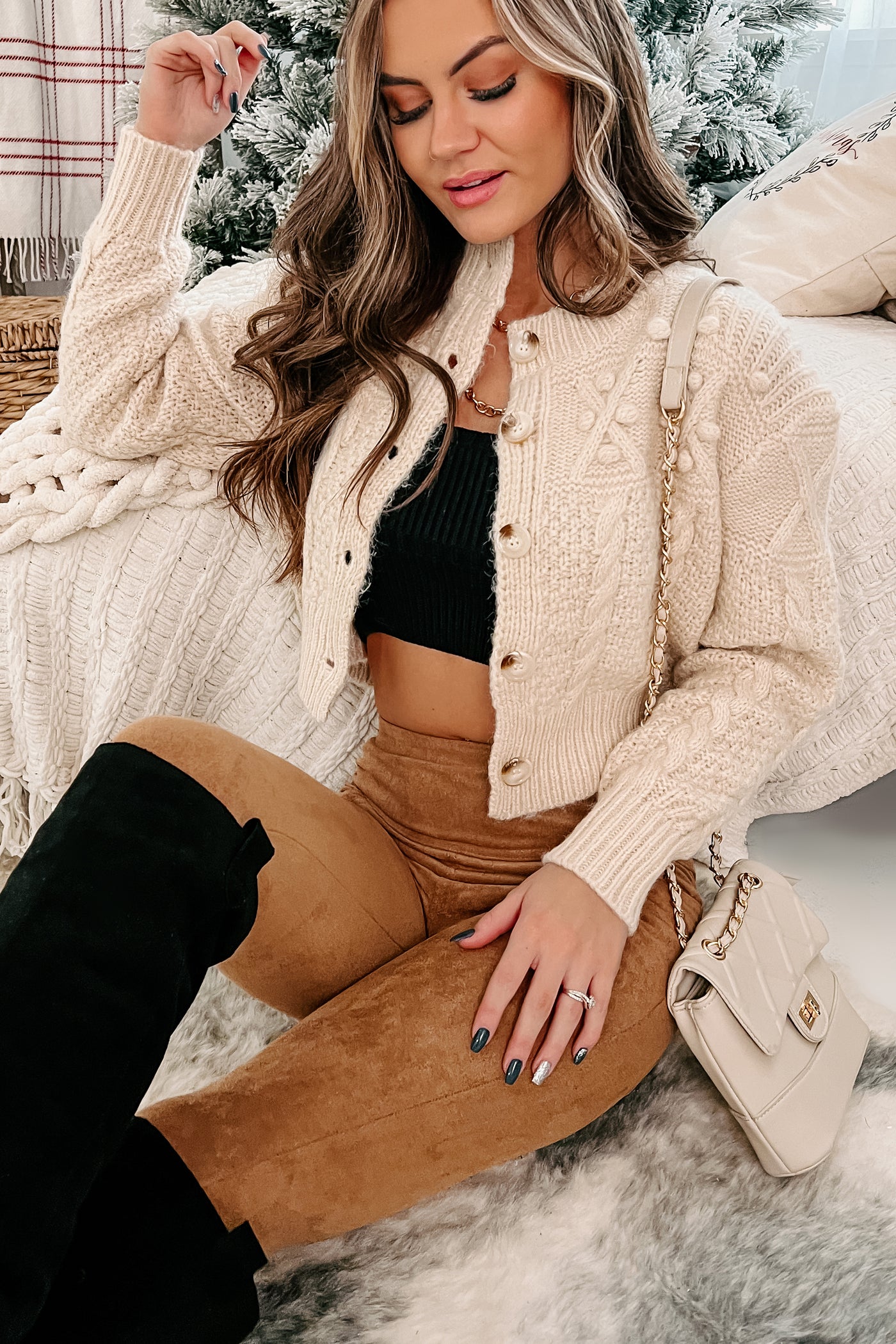 Genuine Warmth Cropped Cable Knit Cardigan Sweater (Cream) - NanaMacs