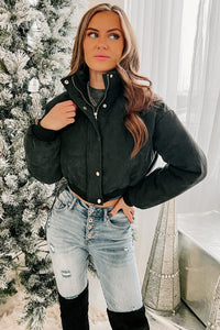 Wishing For Snow Cropped Puffer Jacket (Black) - NanaMacs