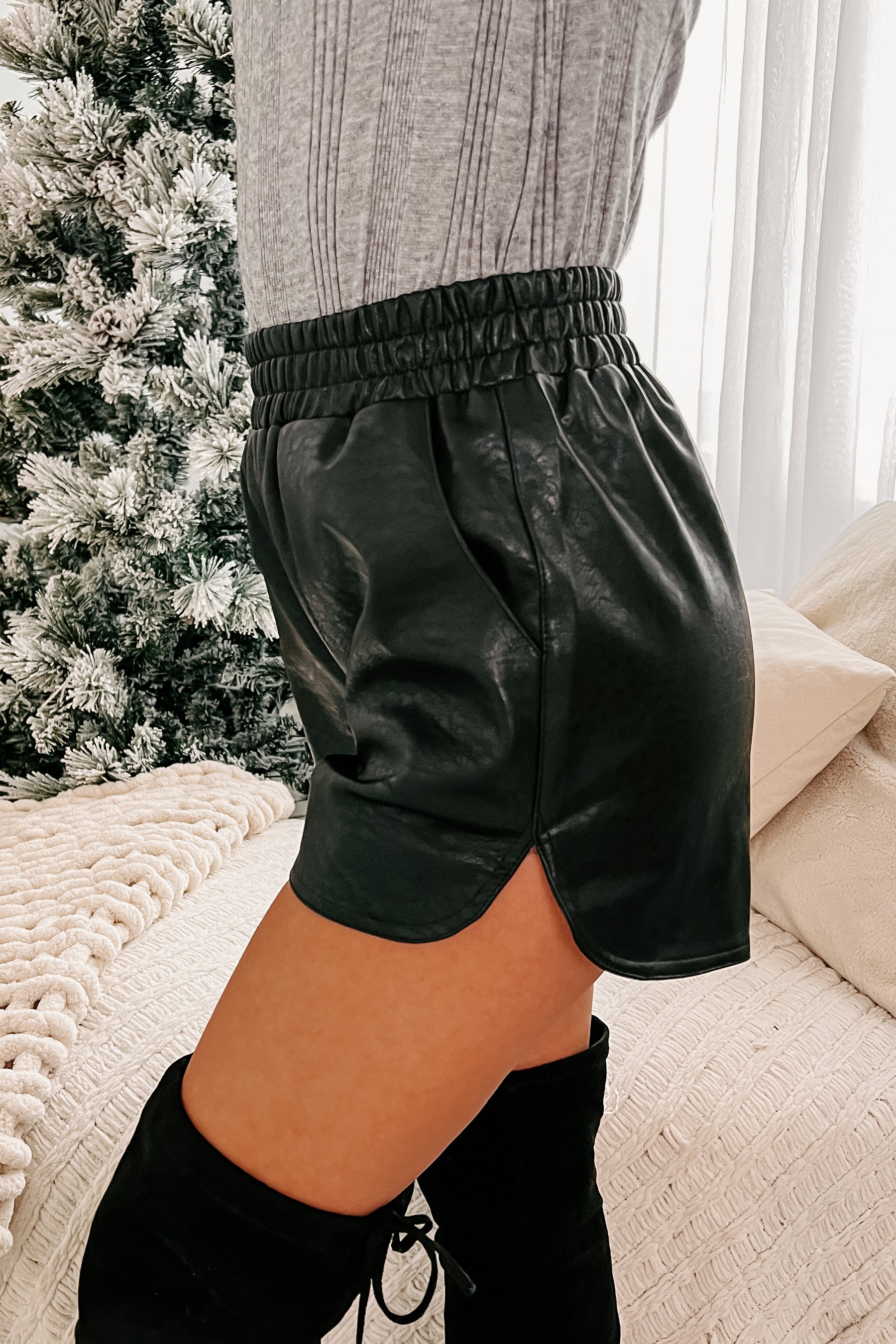 Waylon Faux Leather Shorts (Black) - NanaMacs