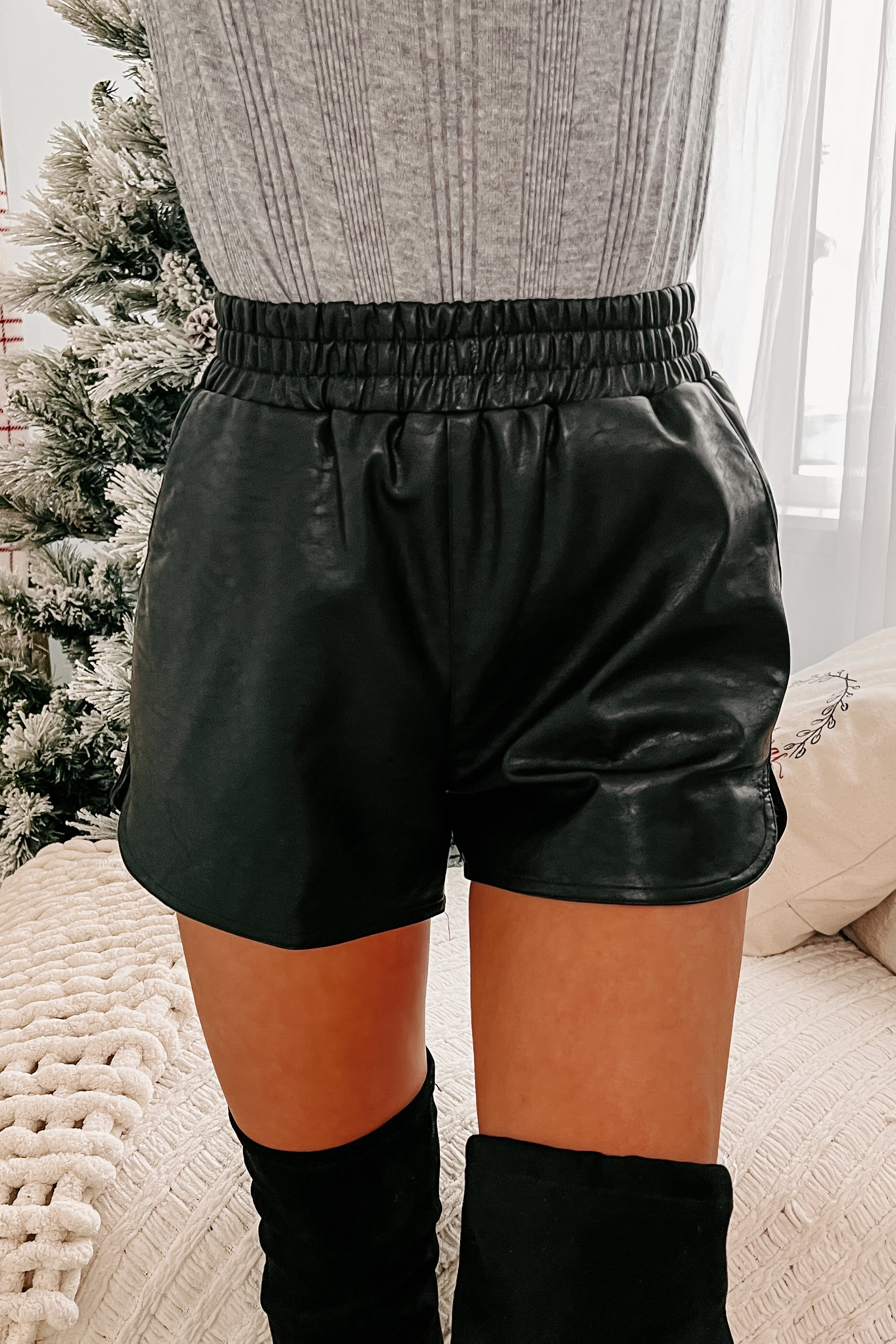Waylon Faux Leather Shorts (Black) - NanaMacs