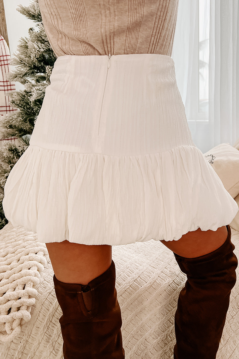 Romeo Bubble Hem Mini Skirt (White) - NanaMacs
