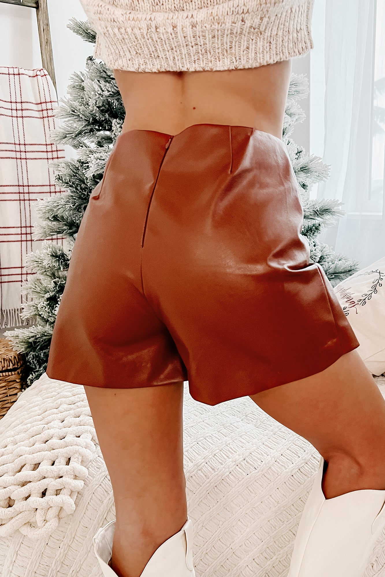 Tainted Love Twist-Front Faux Leather Skort (Camel) - NanaMacs
