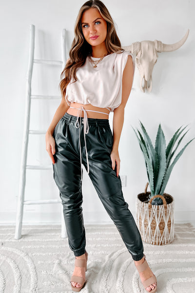 Acting Up High Waisted Faux Leather Joggers (Black) - NanaMacs