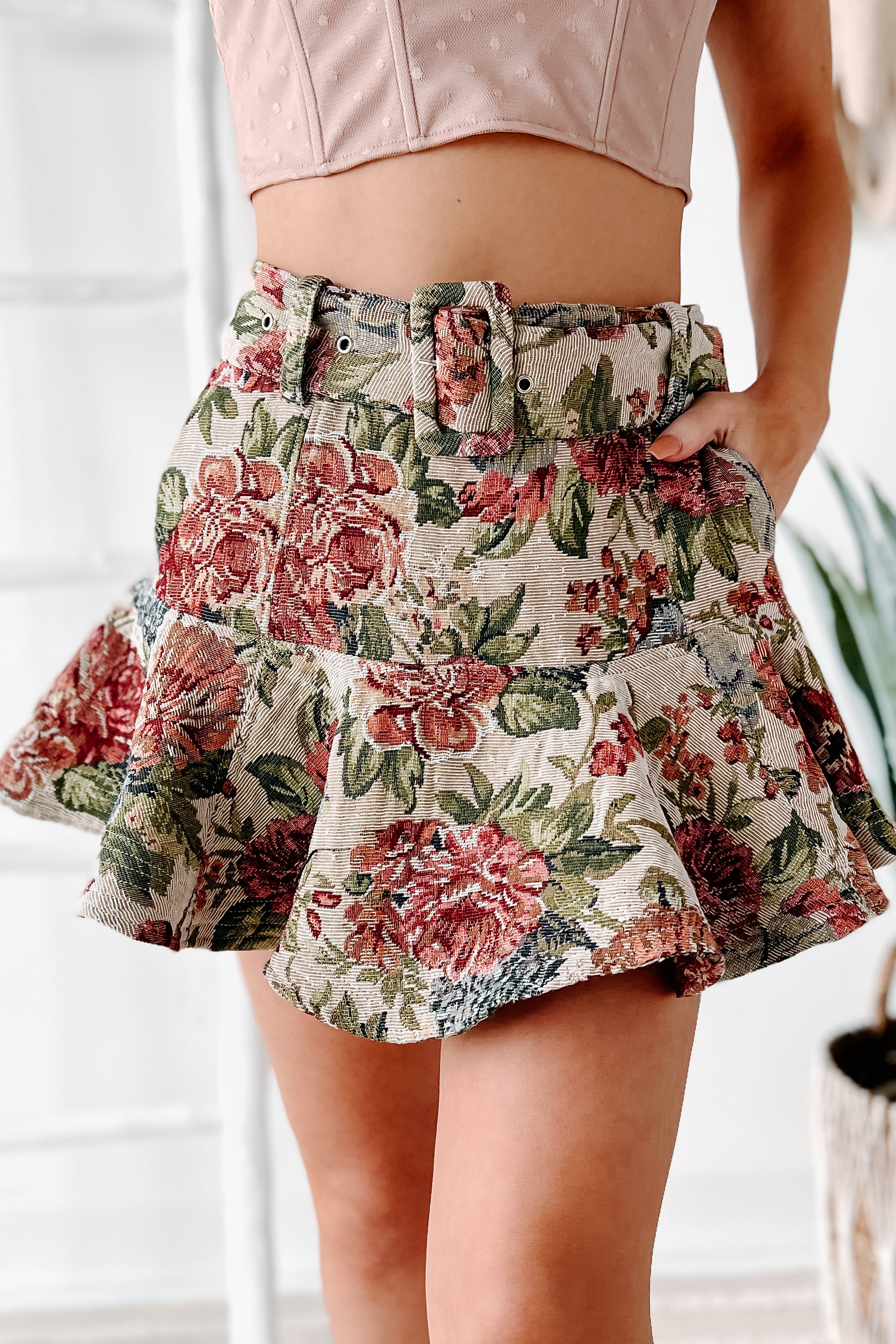 Vintage floral mini on sale skirt