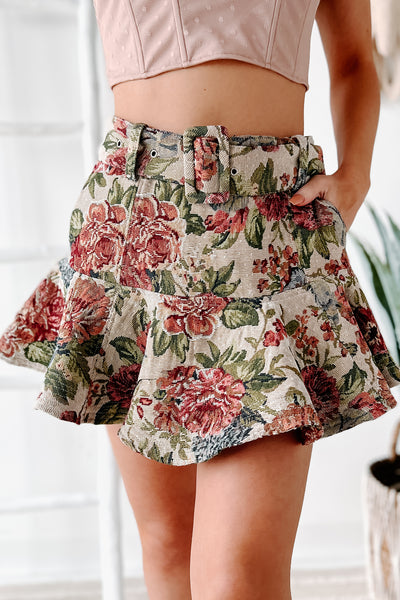 Vintage Sweetie Belted Floral Mini Skirt (Multi) - NanaMacs