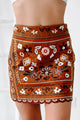 Embroidered Beauty Floral Embroidered Mini Skirt (Brown) - NanaMacs
