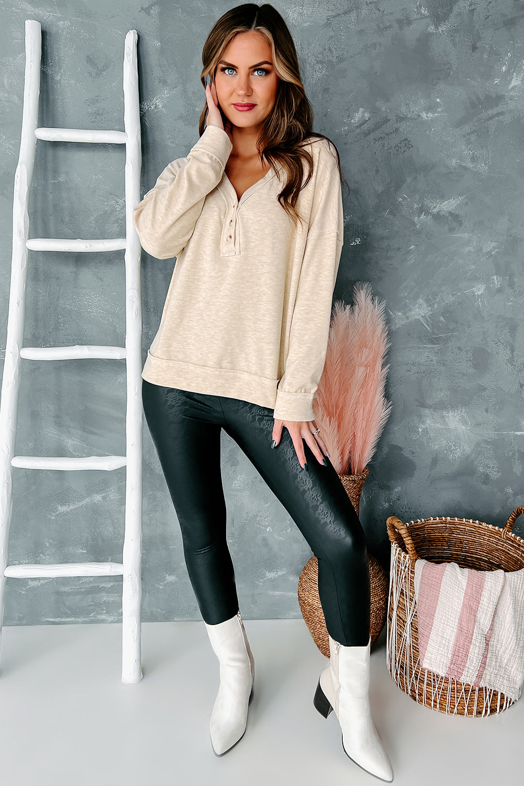 Cozy & Warm Brushed Fleece Long Sleeve Top (Cream) - NanaMacs