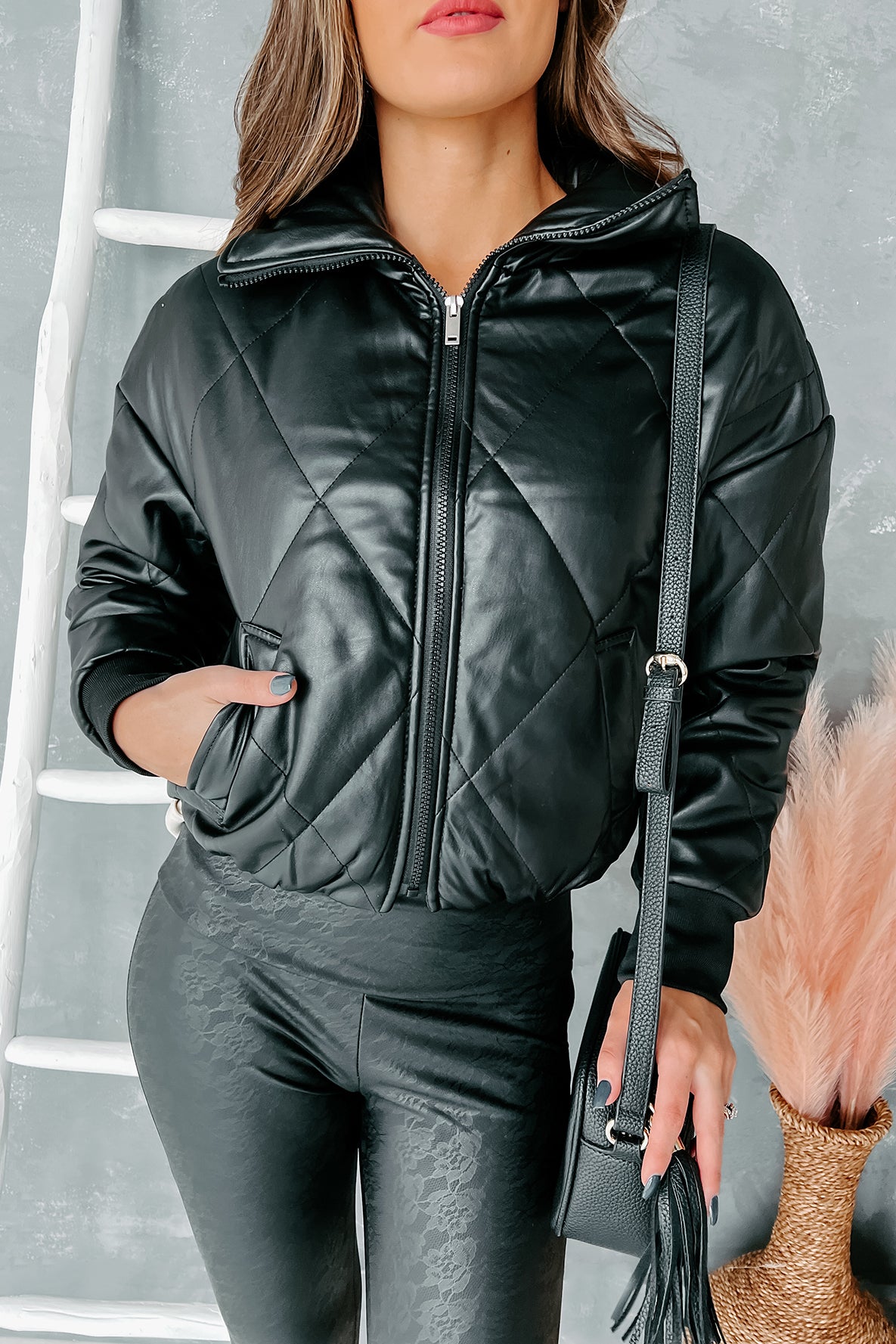 Lost In The City Quilted Faux Leather Jacket (Black) - NanaMacs